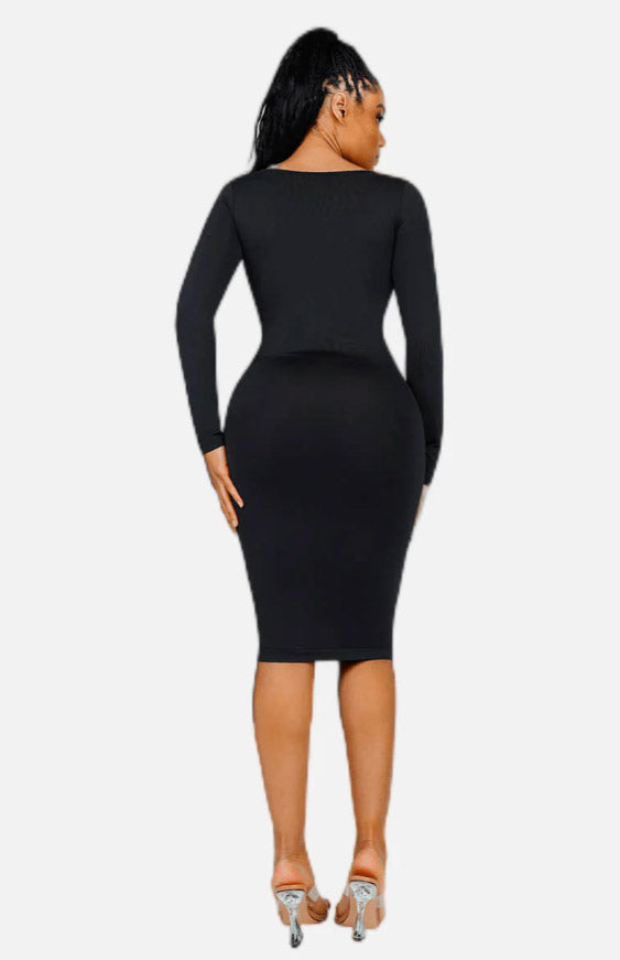 Square neck long sleeve dress