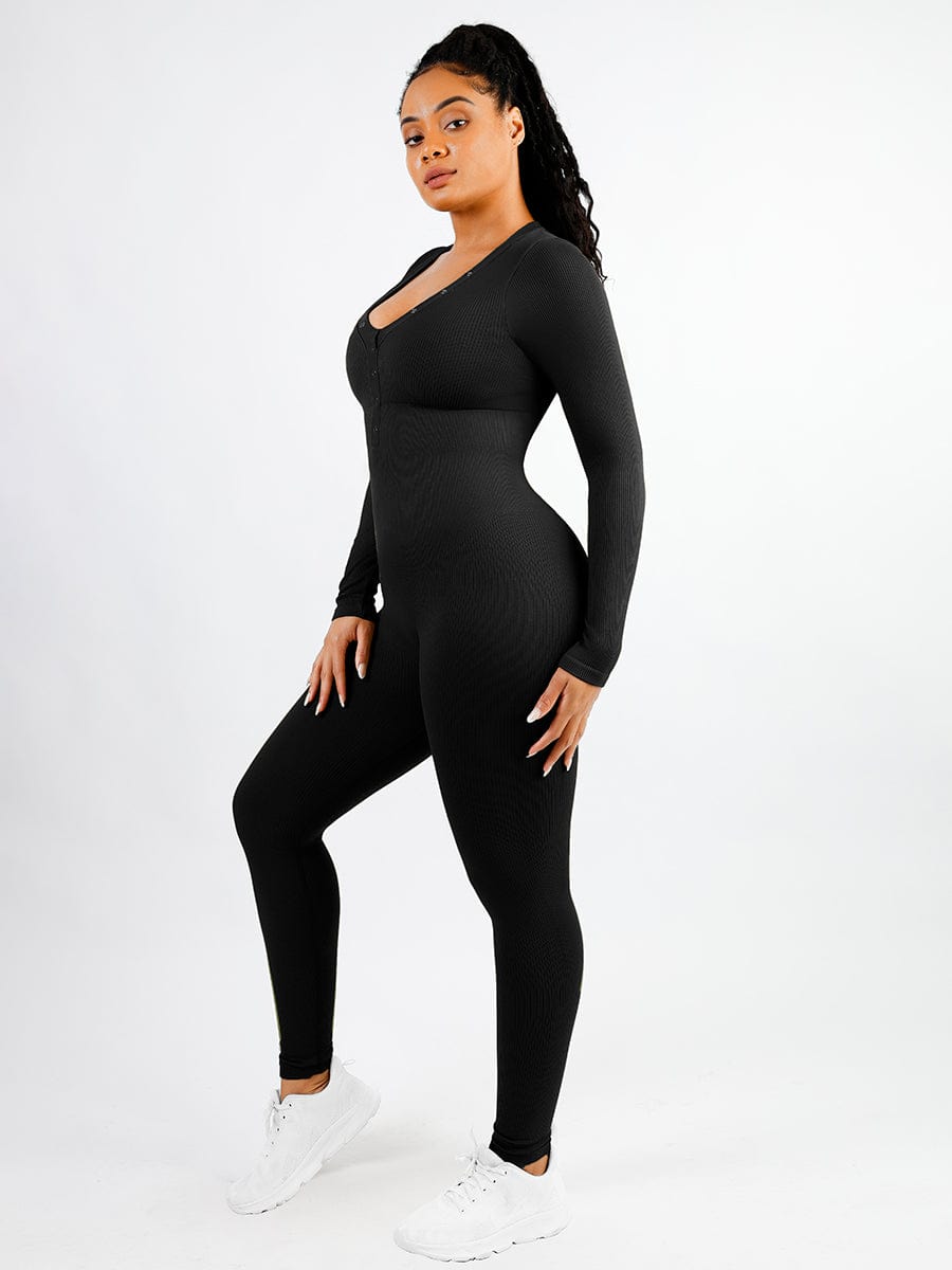 Wholesale Deep V-neck High Stretchy Seamless Tummy Control Jumpsuit