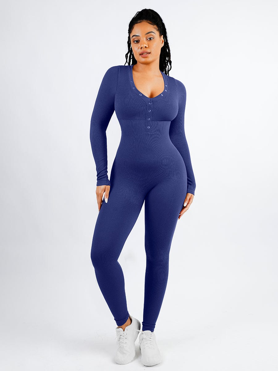 Wholesale Deep V-neck High Stretchy Seamless Tummy Control Jumpsuit