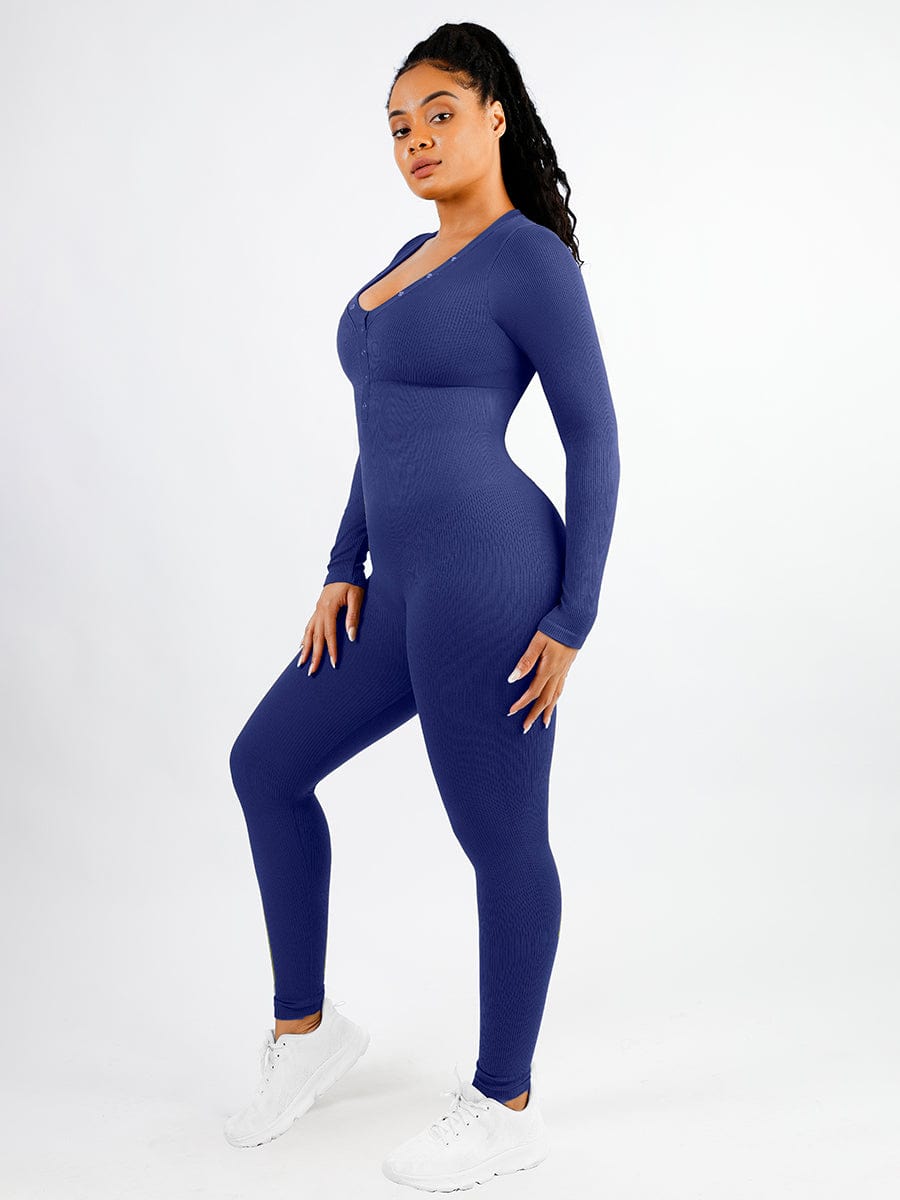 Wholesale Deep V-neck High Stretchy Seamless Tummy Control Jumpsuit