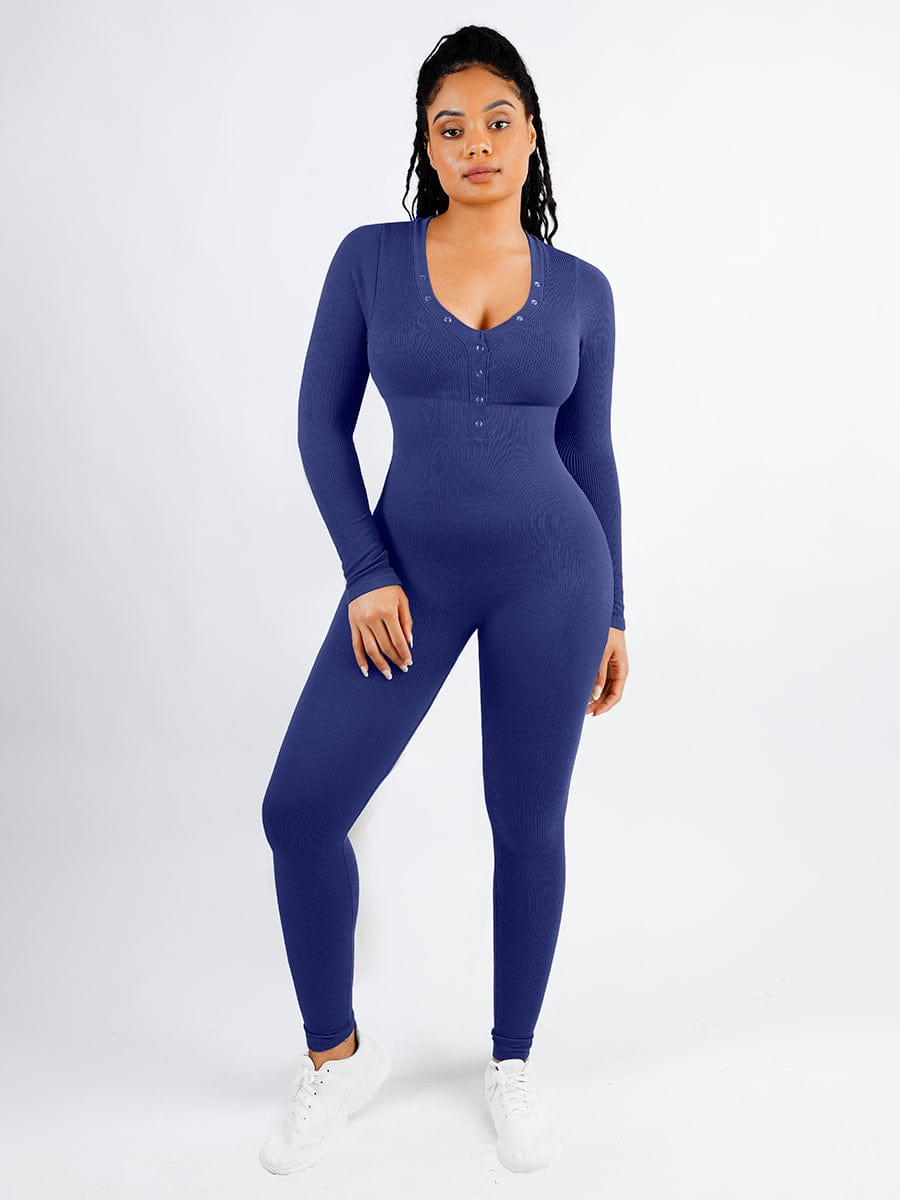 Wholesale Deep V-neck High Stretchy Seamless Tummy Control Jumpsuit