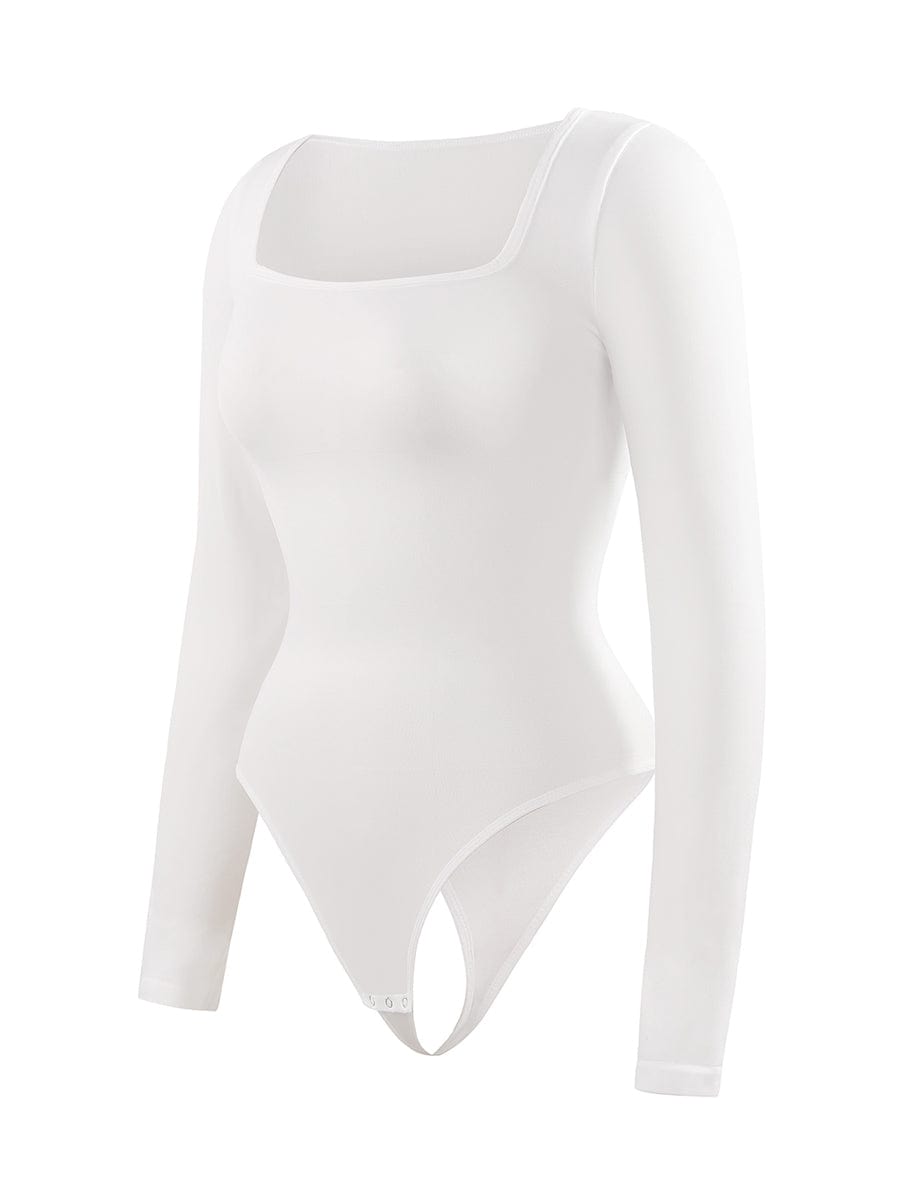 Wholesale Seamless Square Neck Long Sleeve 360° Waist Control Thong Bodysuit