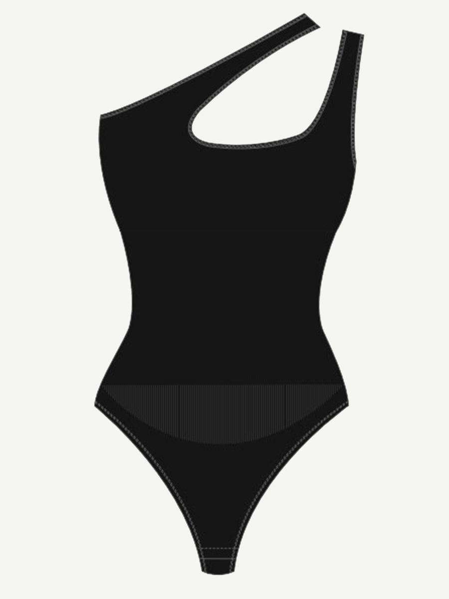 Wholesale One-shoulder Cut Out Waist and Abdomen Compression Shapewear Bodysuit